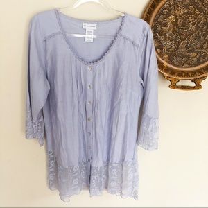 Soft surroundings lace trim button up tunic top